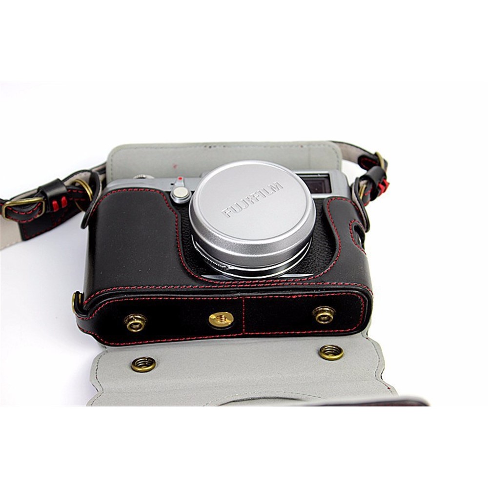 Protective Leather Camera Case Bag with Shoulder Strap for Fujifilm X100/X100S/X100M/X100T - Black-5