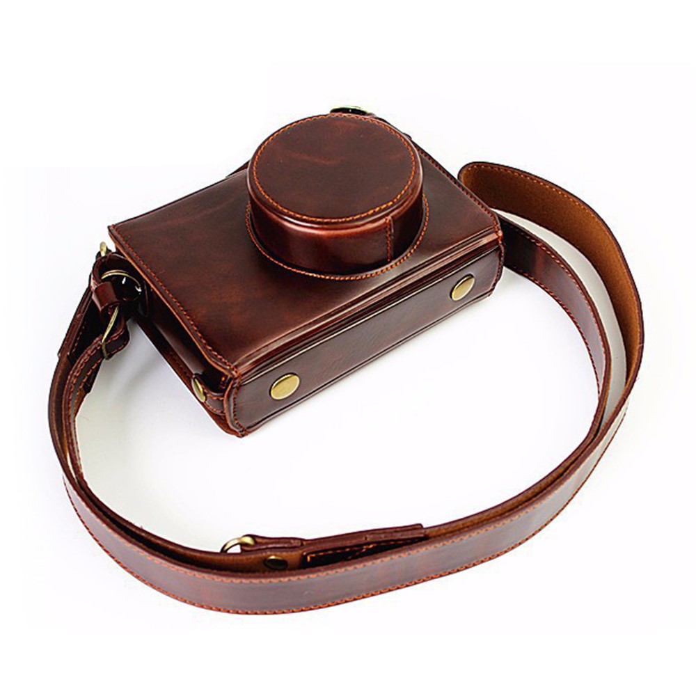 Protective Leather Camera Cover Case with Shoulder Strap for Fujifilm X100/X100S/X100M/X100T - Coffee-1