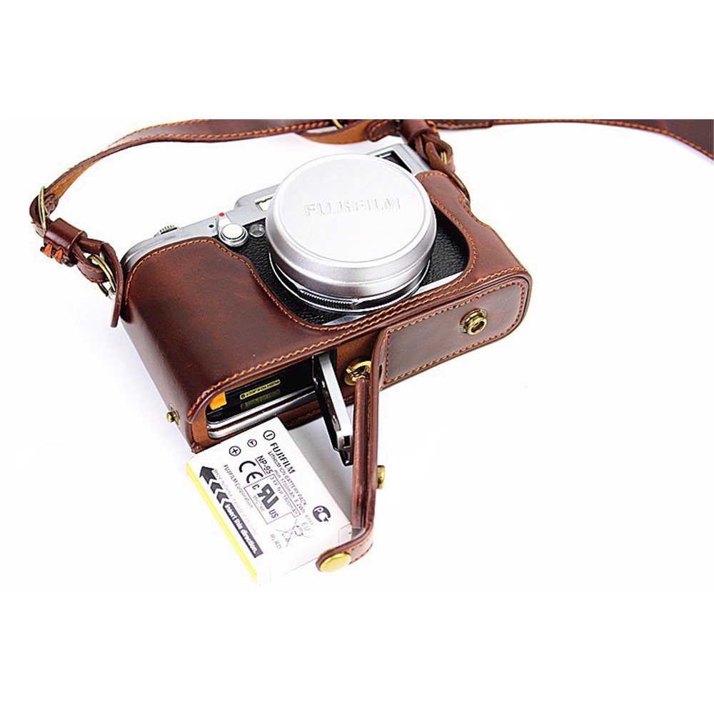 Protective Leather Camera Cover Case with Shoulder Strap for Fujifilm X100/X100S/X100M/X100T - Coffee-11