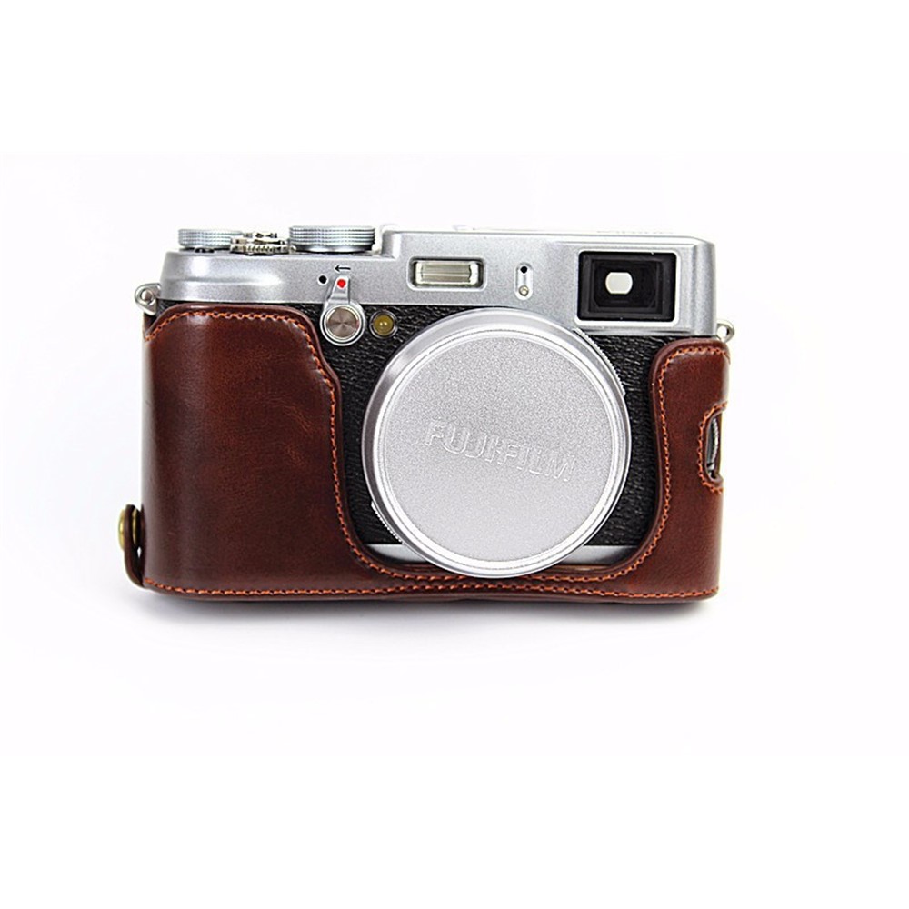 Protective Leather Camera Cover Case with Shoulder Strap for Fujifilm X100/X100S/X100M/X100T - Coffee-2