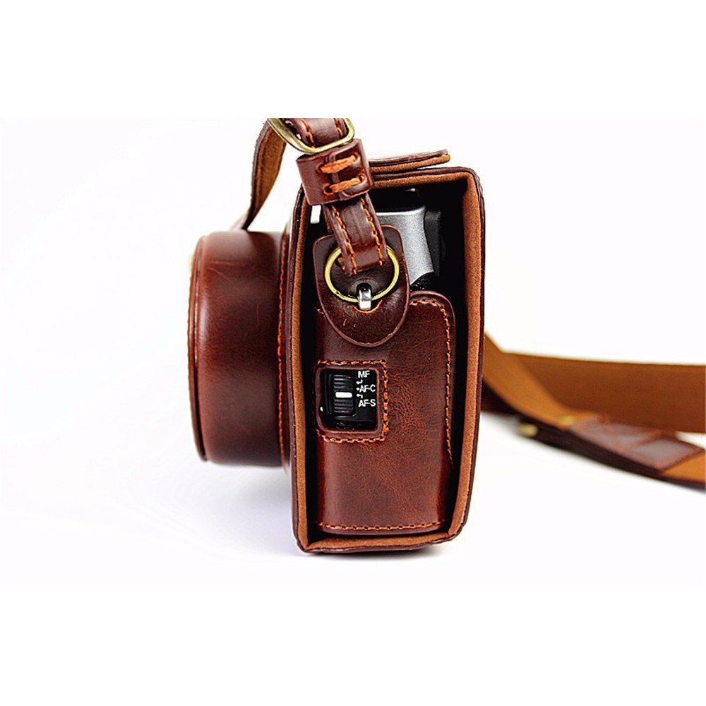 Protective Leather Camera Cover Case with Shoulder Strap for Fujifilm X100/X100S/X100M/X100T - Coffee-3