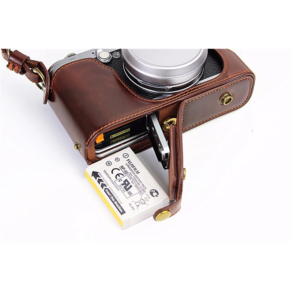 Protective Leather Camera Cover Case with Shoulder Strap for Fujifilm X100/X100S/X100M/X100T - Coffee-4