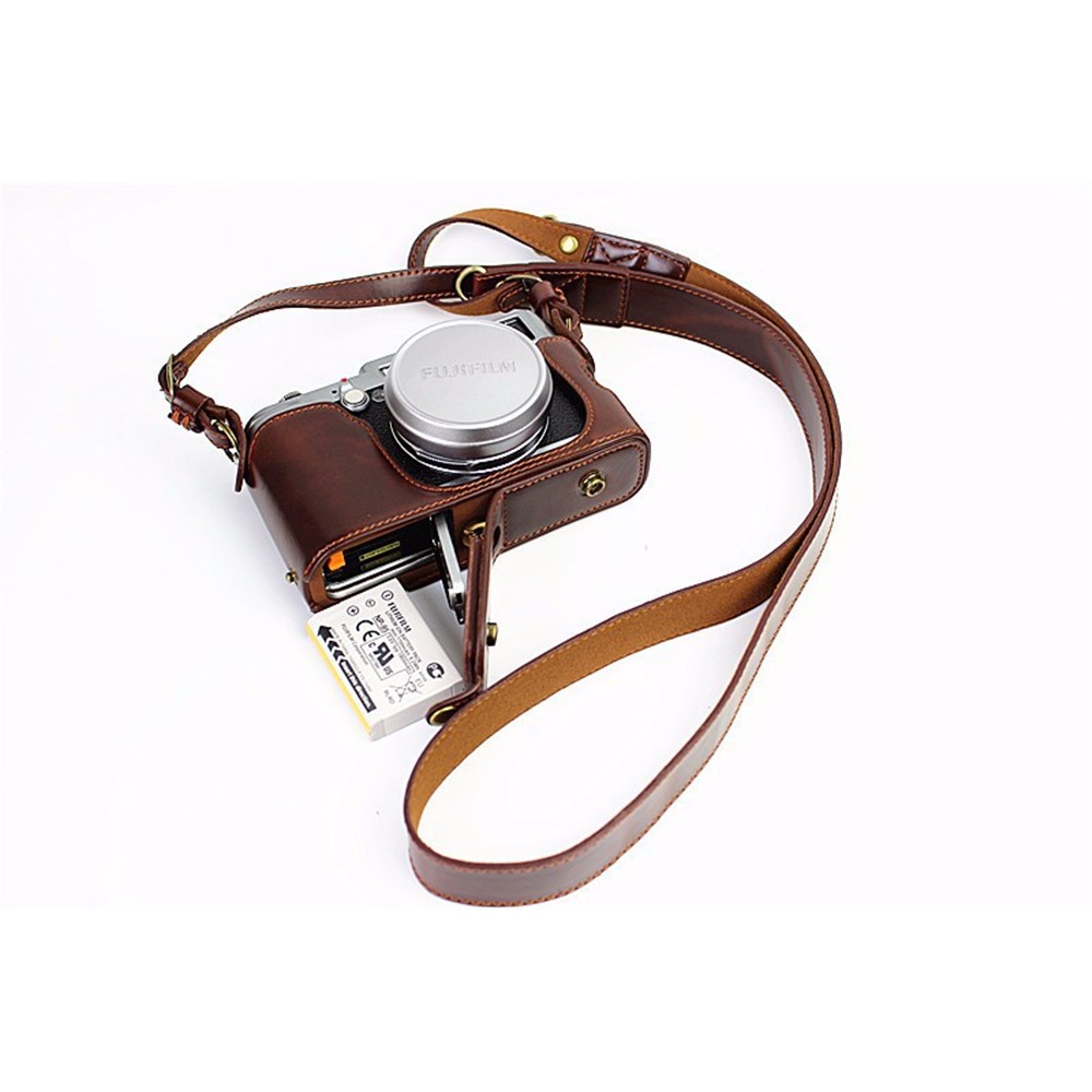 Protective Leather Camera Cover Case with Shoulder Strap for Fujifilm X100/X100S/X100M/X100T - Coffee-5