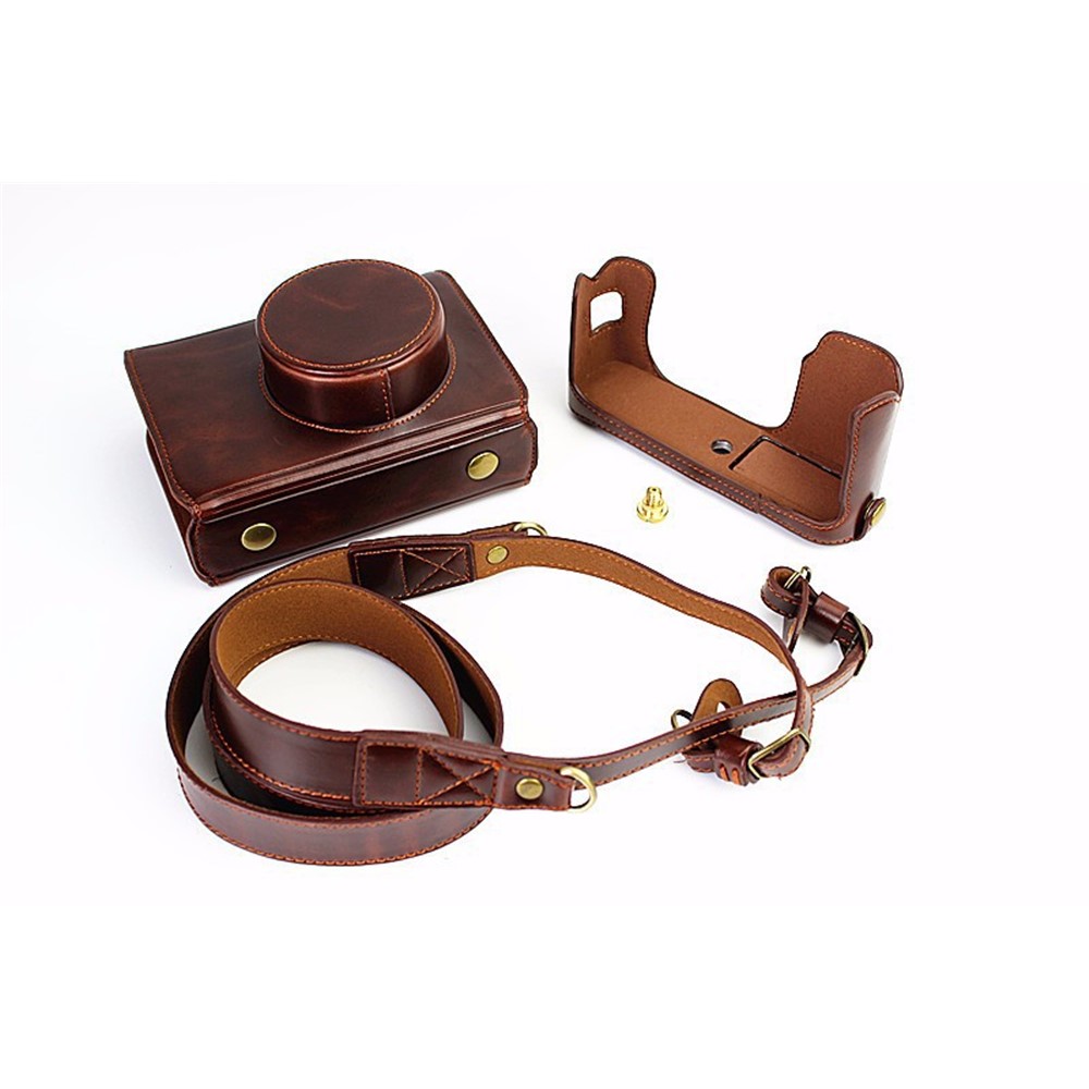 Protective Leather Camera Cover Case with Shoulder Strap for Fujifilm X100/X100S/X100M/X100T - Coffee-7