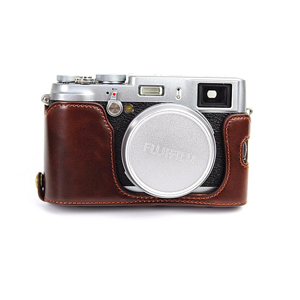 Protective Leather Camera Cover Case with Shoulder Strap for Fujifilm X100/X100S/X100M/X100T - Coffee-8