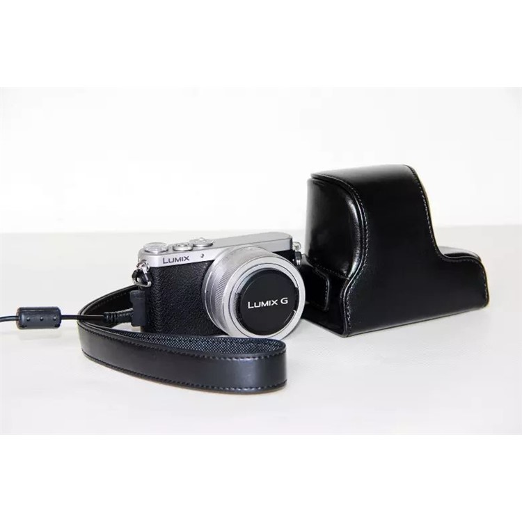 Protective Leather Camera Case Bag with Shoulder Strap for Panasonic Lumix DMC-GM1/GM2 with 12-32mm Lens - Black-2