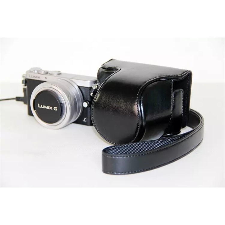 Protective Leather Camera Case Bag with Shoulder Strap for Panasonic Lumix DMC-GM1/GM2 with 12-32mm Lens - Black-3