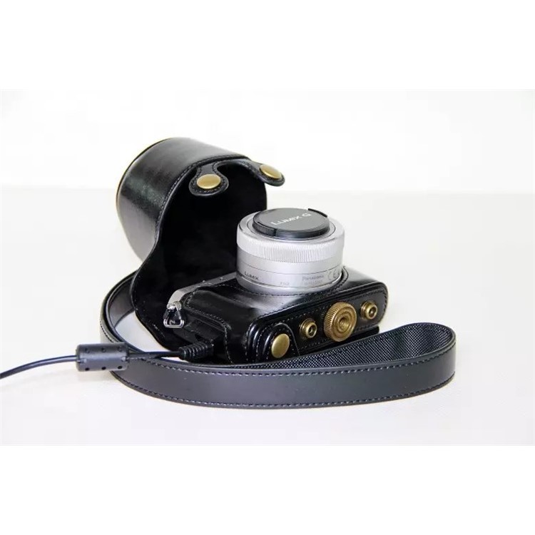 Protective Leather Camera Case Bag with Shoulder Strap for Panasonic Lumix DMC-GM1/GM2 with 12-32mm Lens - Black-6