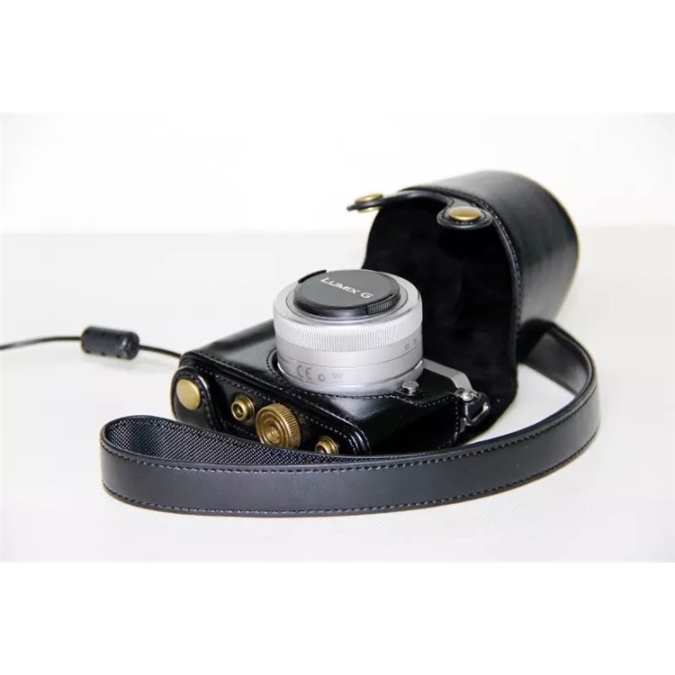 Protective Leather Camera Case Bag with Shoulder Strap for Panasonic Lumix DMC-GM1/GM2 with 12-32mm Lens - Black-7