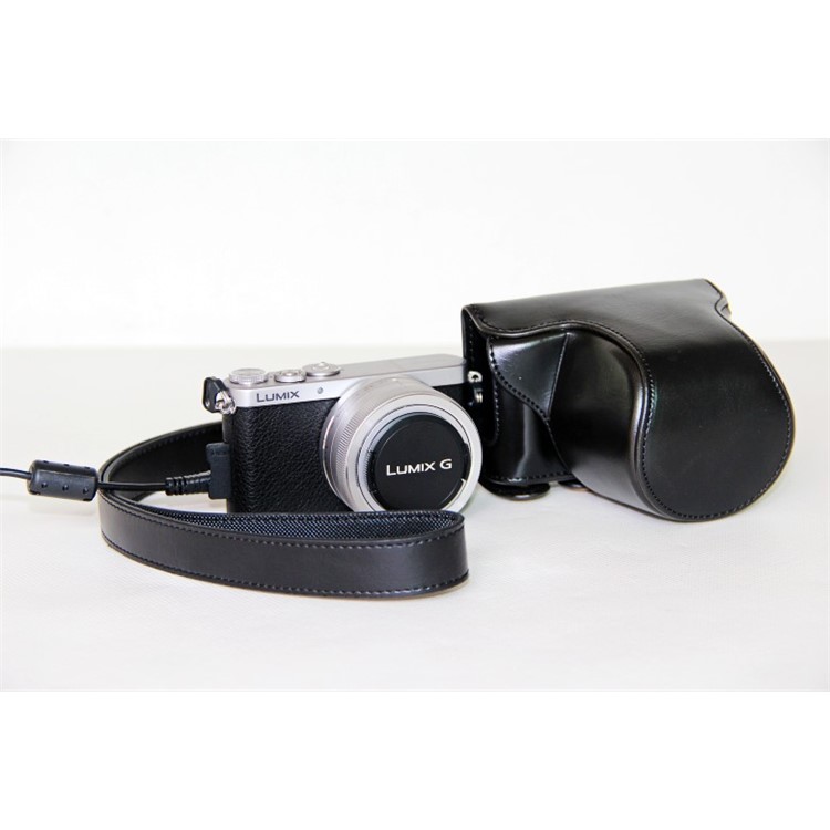 Protective Leather Camera Case Bag with Shoulder Strap for Panasonic Lumix DMC-GM1/GM2 with 12-32mm Lens - Black-8