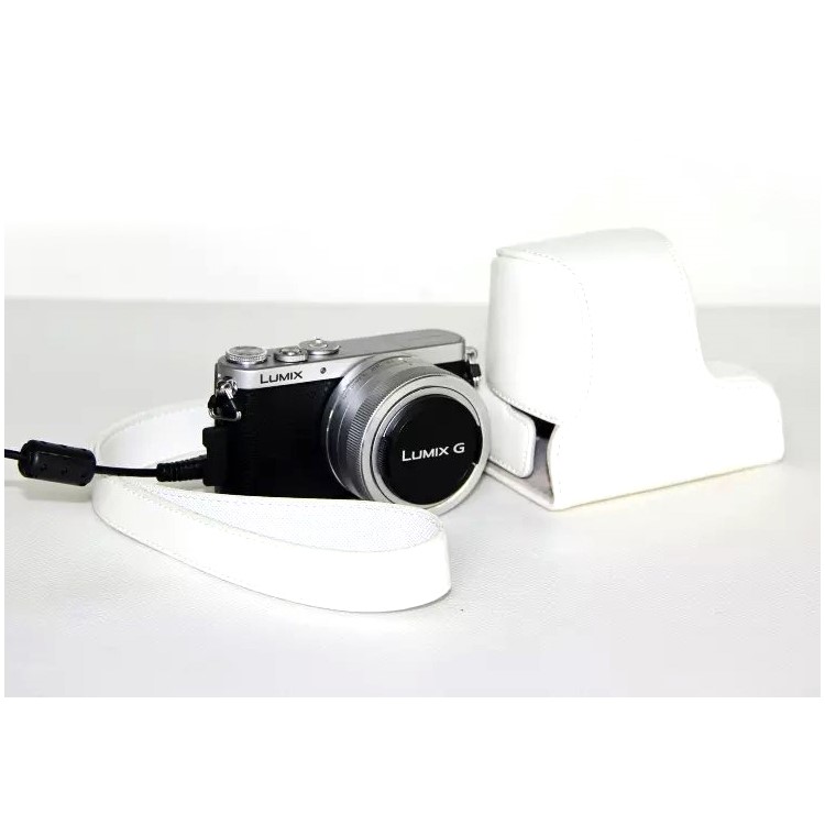 Protective Leather Camera Cover with Shoulder Strap for Panasonic Lumix DMC-GM1/GM2 with 12-32mm Lens - White-1