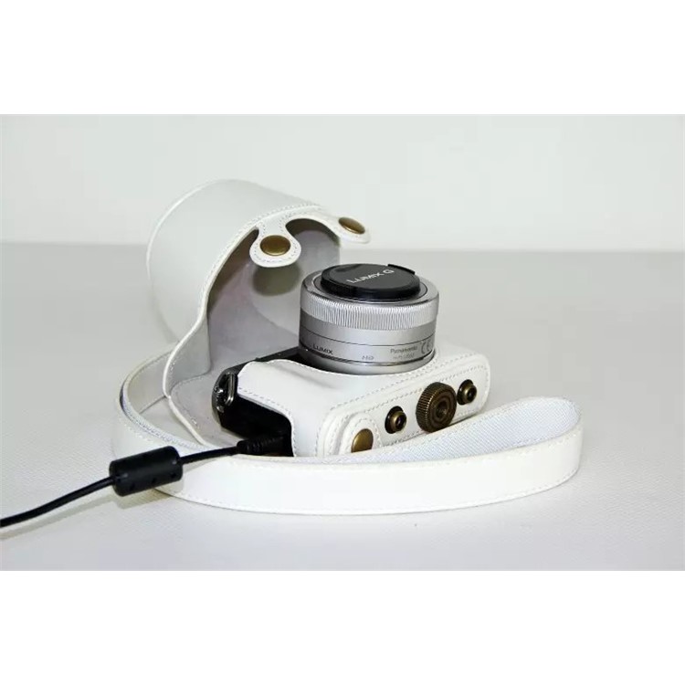 Protective Leather Camera Cover with Shoulder Strap for Panasonic Lumix DMC-GM1/GM2 with 12-32mm Lens - White-4