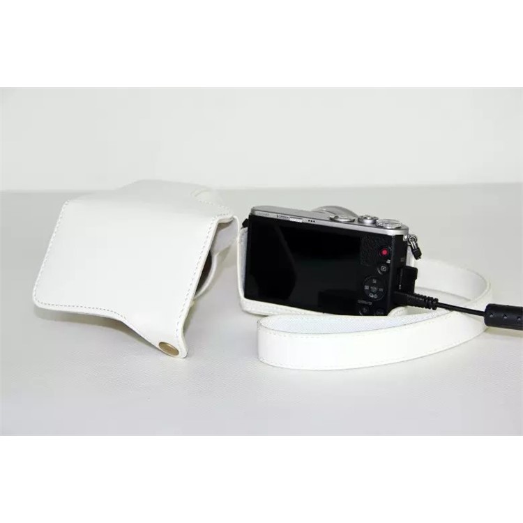 Protective Leather Camera Cover with Shoulder Strap for Panasonic Lumix DMC-GM1/GM2 with 12-32mm Lens - White-5