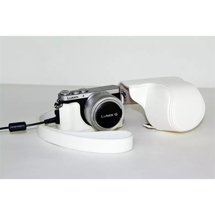 Protective Leather Camera Cover with Shoulder Strap for Panasonic Lumix DMC-GM1/GM2 with 12-32mm Lens - White-6