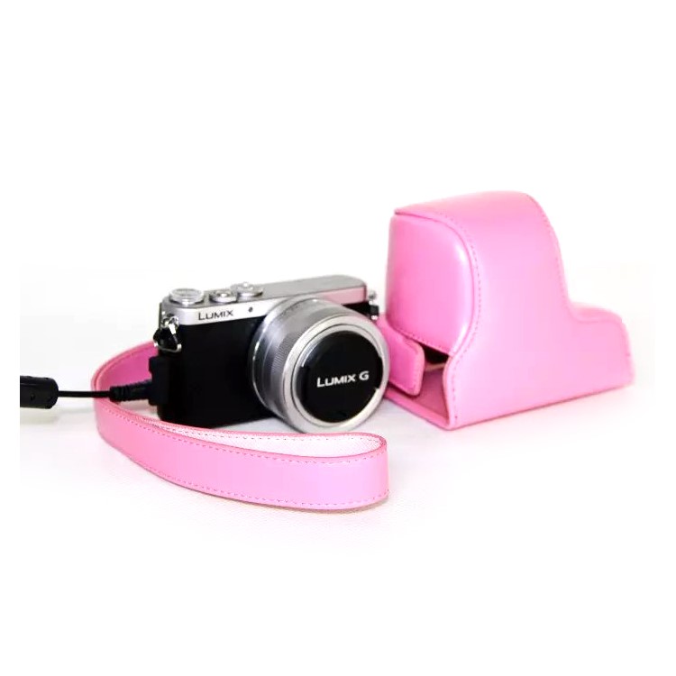 Leather Protective Camera Case with Shoulder Strap for Panasonic Lumix DMC-GM1/GM2 with 12-32mm Lens - Pink-1