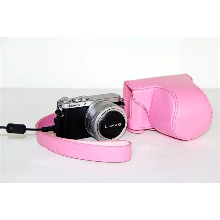 Leather Protective Camera Case with Shoulder Strap for Panasonic Lumix DMC-GM1/GM2 with 12-32mm Lens - Pink-2