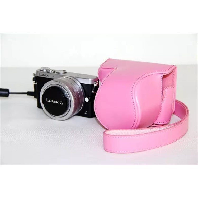 Leather Protective Camera Case with Shoulder Strap for Panasonic Lumix DMC-GM1/GM2 with 12-32mm Lens - Pink-3