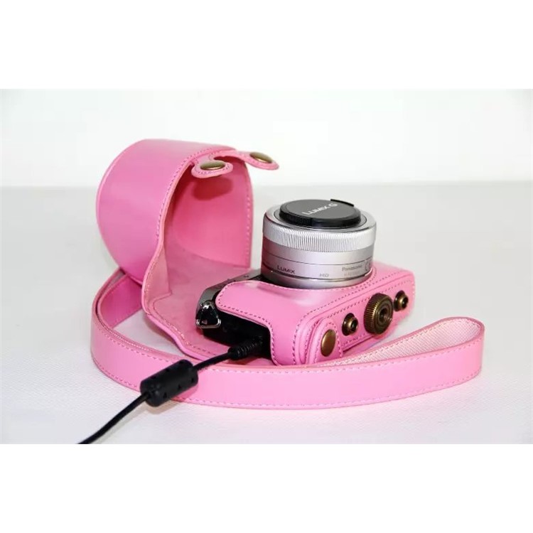 Leather Protective Camera Case with Shoulder Strap for Panasonic Lumix DMC-GM1/GM2 with 12-32mm Lens - Pink-4