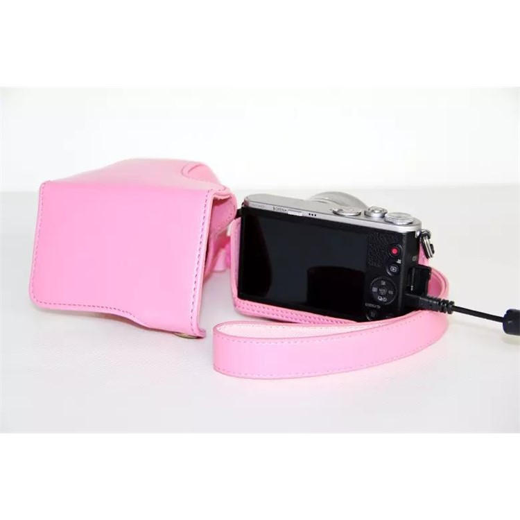 Leather Protective Camera Case with Shoulder Strap for Panasonic Lumix DMC-GM1/GM2 with 12-32mm Lens - Pink-5