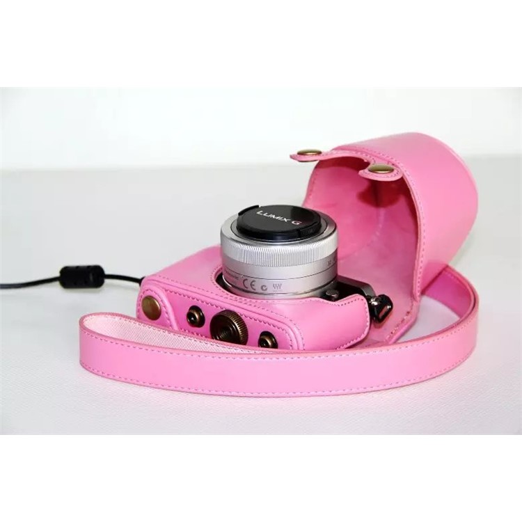 Leather Protective Camera Case with Shoulder Strap for Panasonic Lumix DMC-GM1/GM2 with 12-32mm Lens - Pink-6