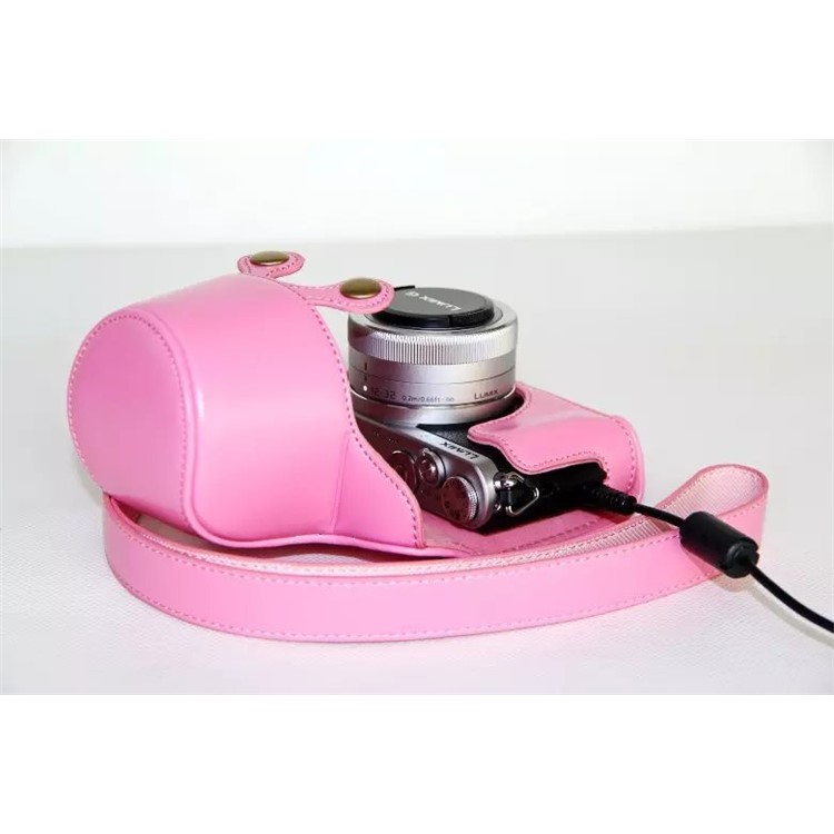 Leather Protective Camera Case with Shoulder Strap for Panasonic Lumix DMC-GM1/GM2 with 12-32mm Lens - Pink-7