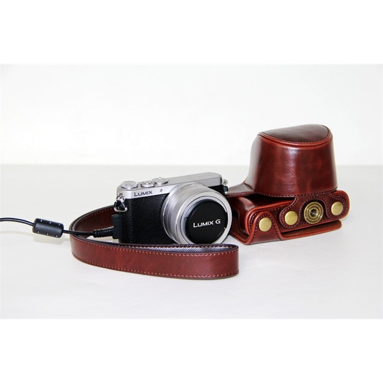 Leather Protective Camera Cover with Shoulder Strap for Panasonic Lumix DMC-GM1/GM2 with 12-32mm Lens - Coffee-2