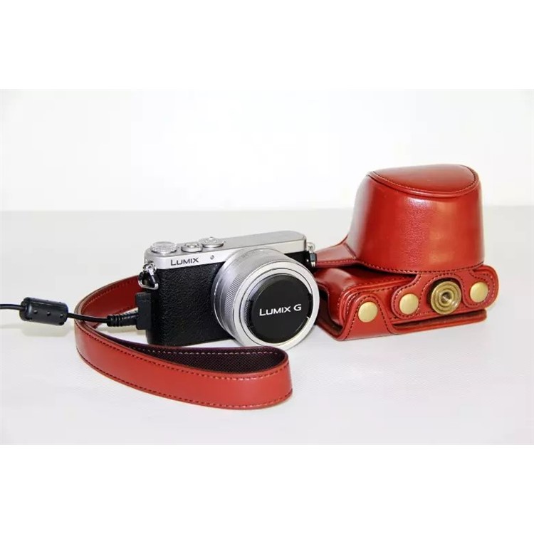 Protective Leather Camera Case Holder with Shoulder Strap for Panasonic Lumix DMC-GM1/GM2 with 12-32mm Lens - Brown-2