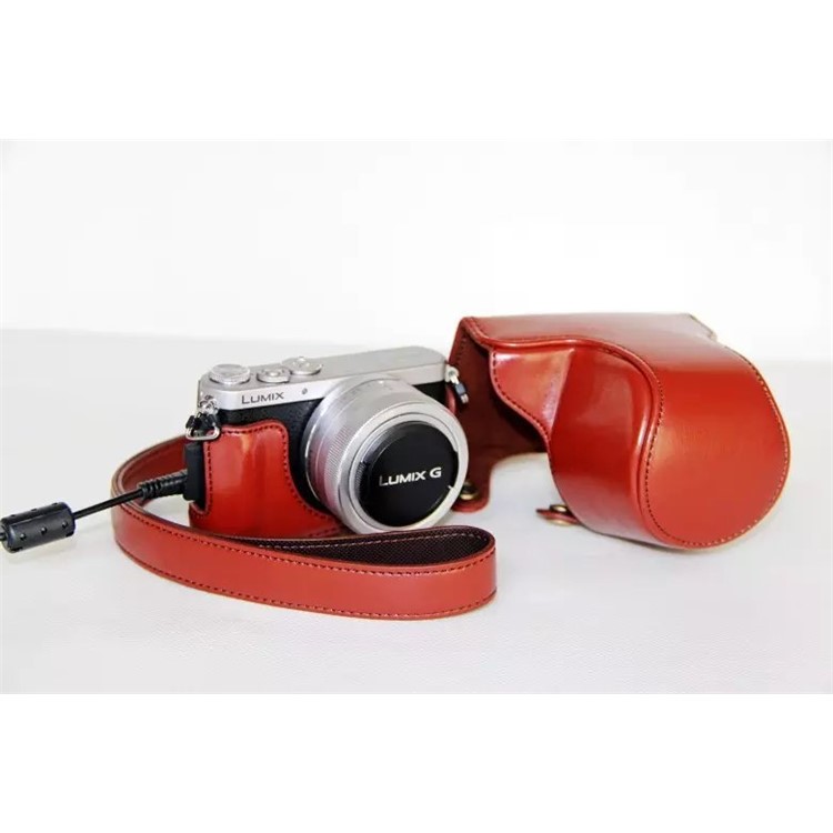 Protective Leather Camera Case Holder with Shoulder Strap for Panasonic Lumix DMC-GM1/GM2 with 12-32mm Lens - Brown-4