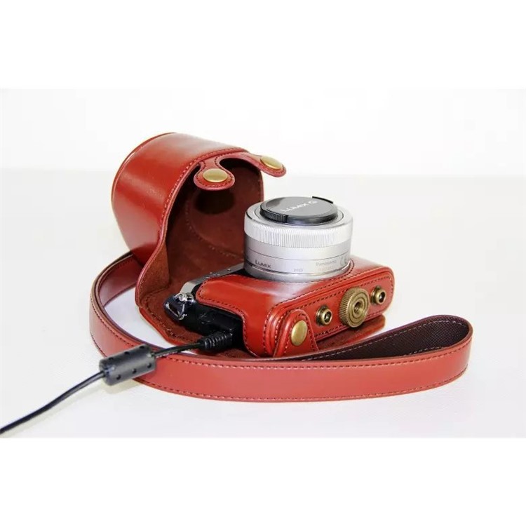 Protective Leather Camera Case Holder with Shoulder Strap for Panasonic Lumix DMC-GM1/GM2 with 12-32mm Lens - Brown-5