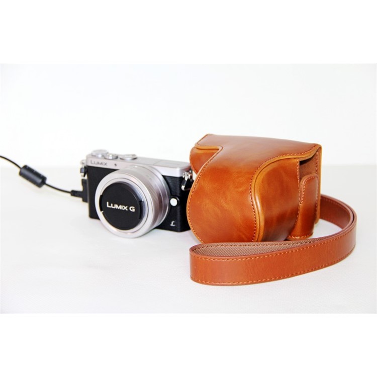 Protective Leather Camera Case Holder with Shoulder Strap for Panasonic Lumix DMC-GM1/GM2 with 12-32mm Lens - Brown-6
