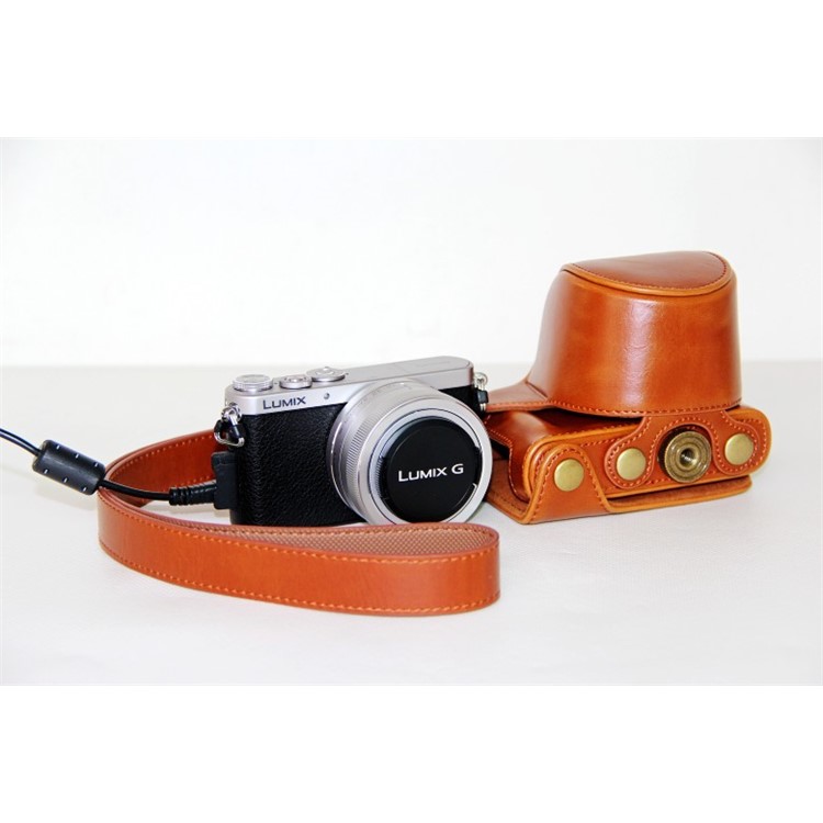 Protective Leather Camera Case Holder with Shoulder Strap for Panasonic Lumix DMC-GM1/GM2 with 12-32mm Lens - Brown-7