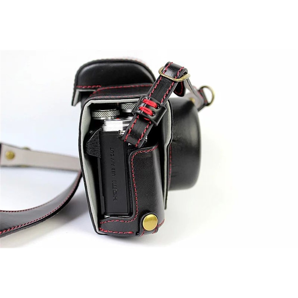 PU Leather Camera Protective Case + Strap for Olympus EM10/EM10II Digital Camera - Black-4