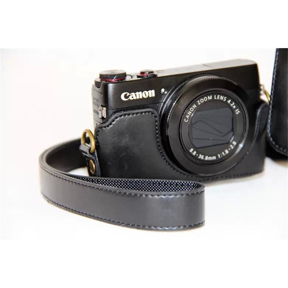 Protective Leather Camera Case with Shoulder Strap for Canon G7X - Black-2