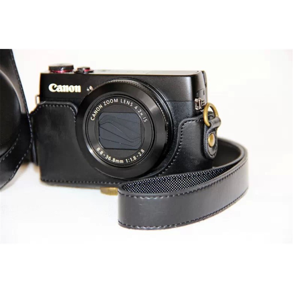Protective Leather Camera Case with Shoulder Strap for Canon G7X - Black-3