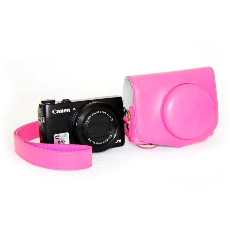 Protective Leather Camera Cover with Shoulder Strap for Canon G7X - Pink-1