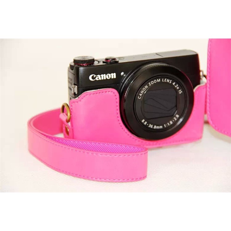 Protective Leather Camera Cover with Shoulder Strap for Canon G7X - Pink-3