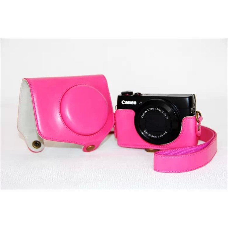 Protective Leather Camera Cover with Shoulder Strap for Canon G7X - Pink-4