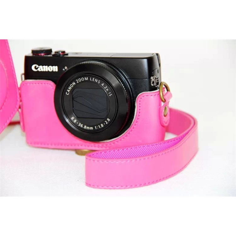 Protective Leather Camera Cover with Shoulder Strap for Canon G7X - Pink-5