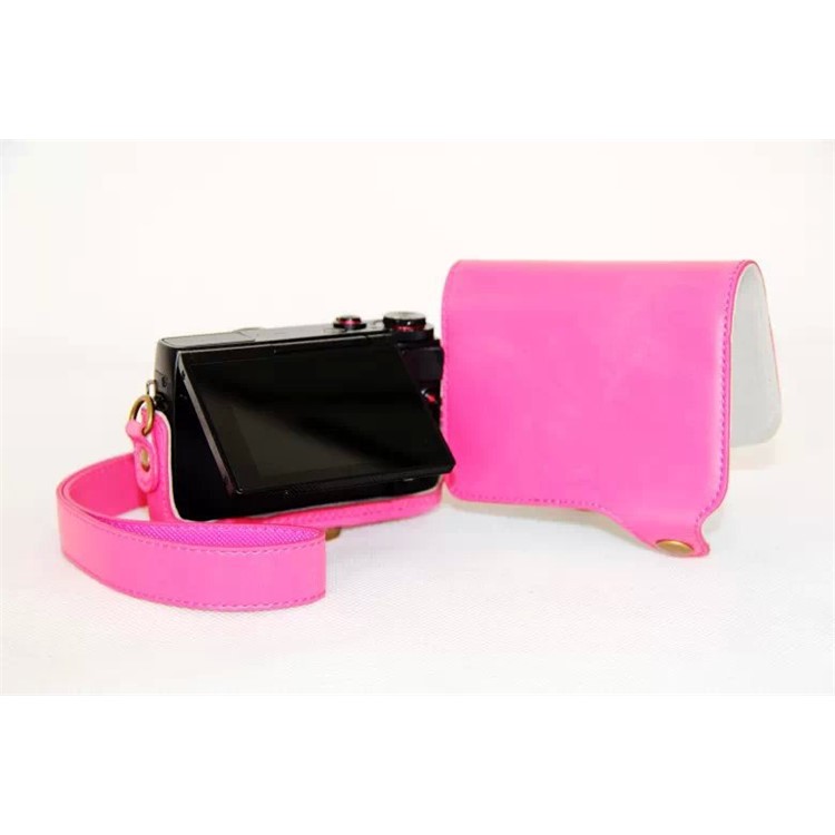 Protective Leather Camera Cover with Shoulder Strap for Canon G7X - Pink-6
