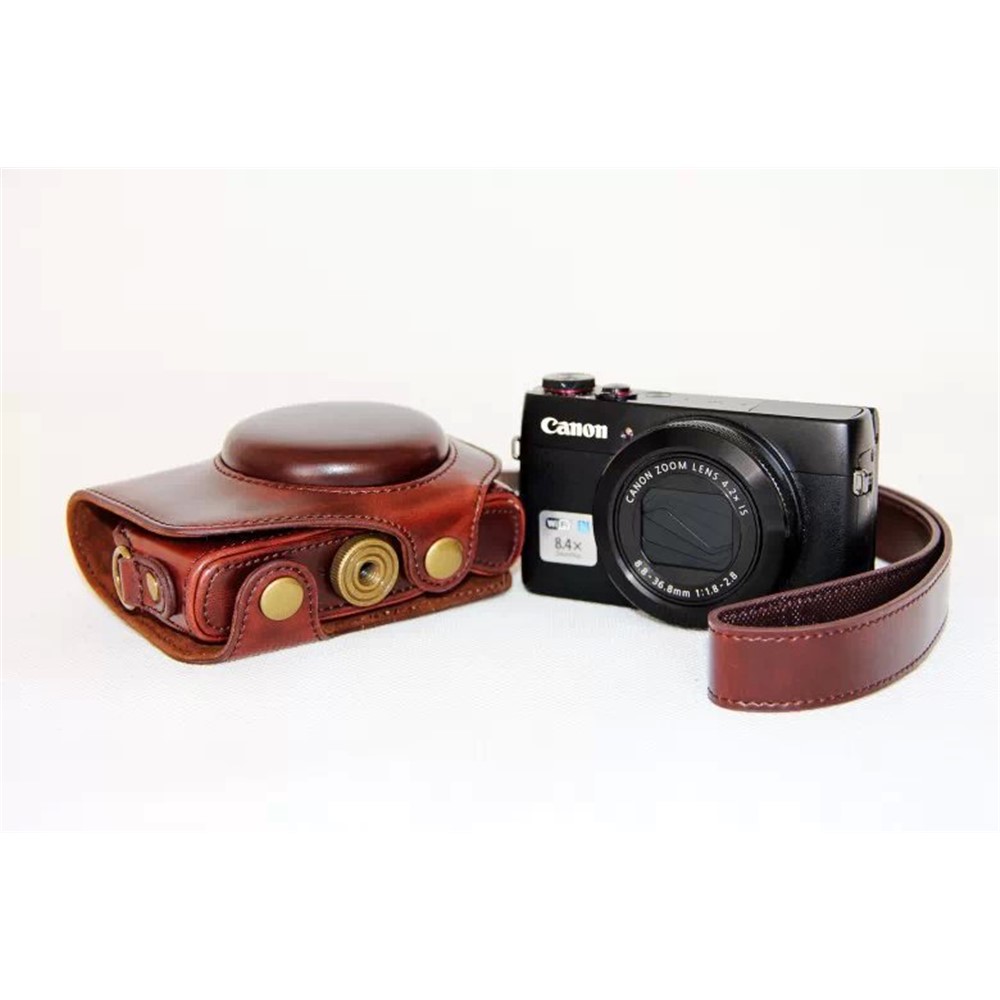 Protective PU Leather Camera Case with Shoulder Strap for Canon G7X - Coffee-3