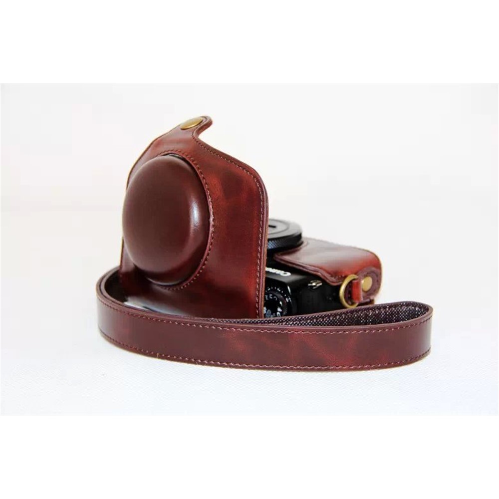 Protective PU Leather Camera Case with Shoulder Strap for Canon G7X - Coffee-5