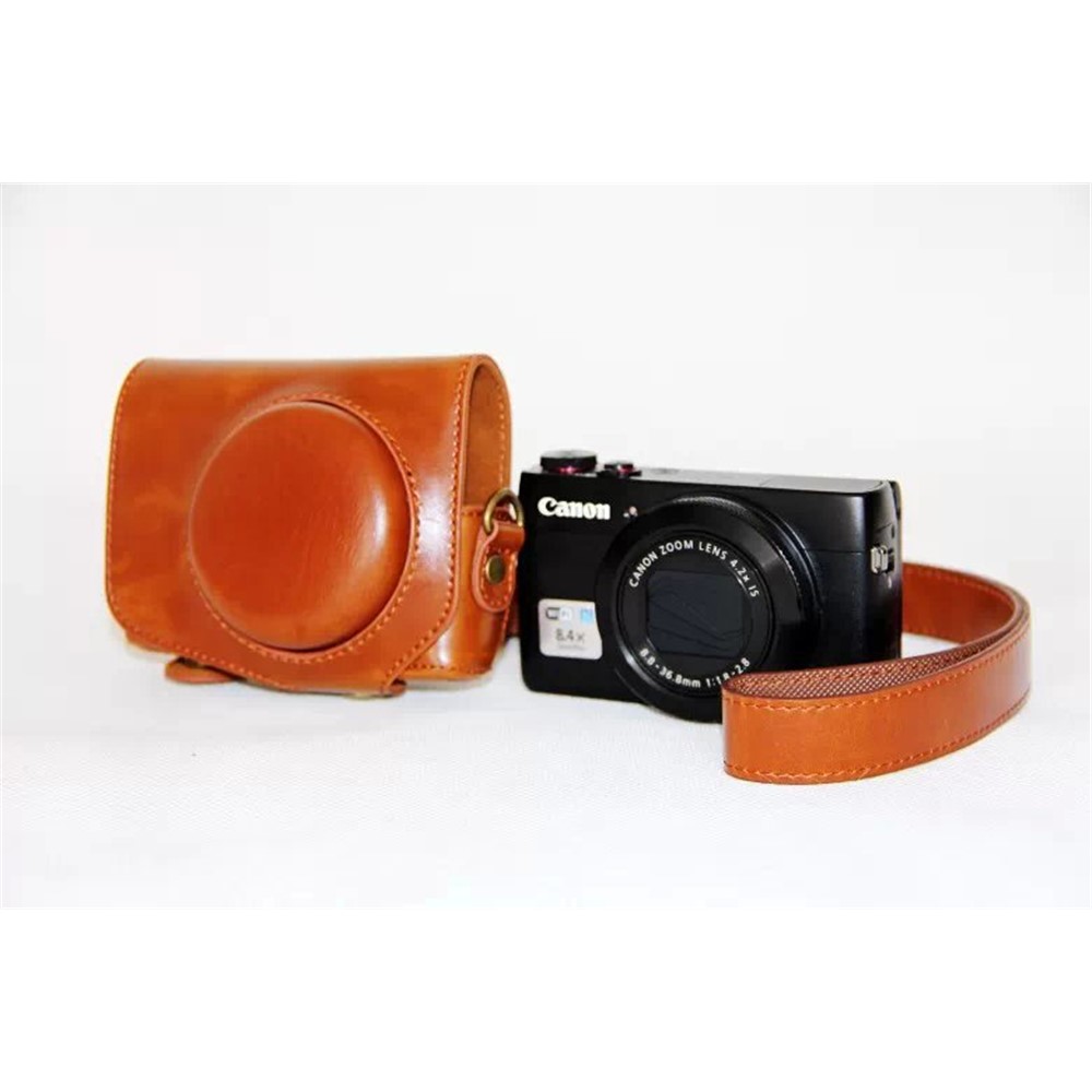 Protective Leather Camera Shell with Shoulder Strap for Canon G7X - Brown-2