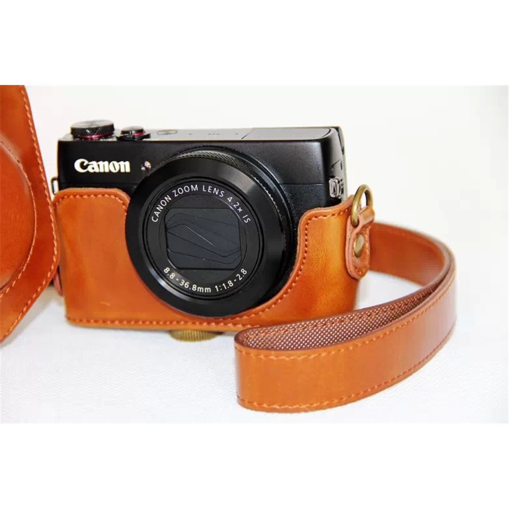 Protective Leather Camera Shell with Shoulder Strap for Canon G7X - Brown-3