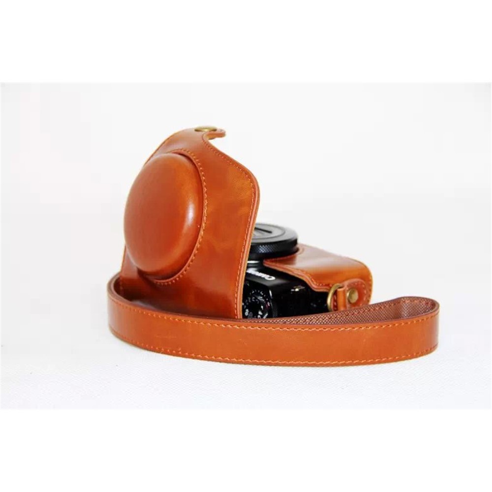 Protective Leather Camera Shell with Shoulder Strap for Canon G7X - Brown-4