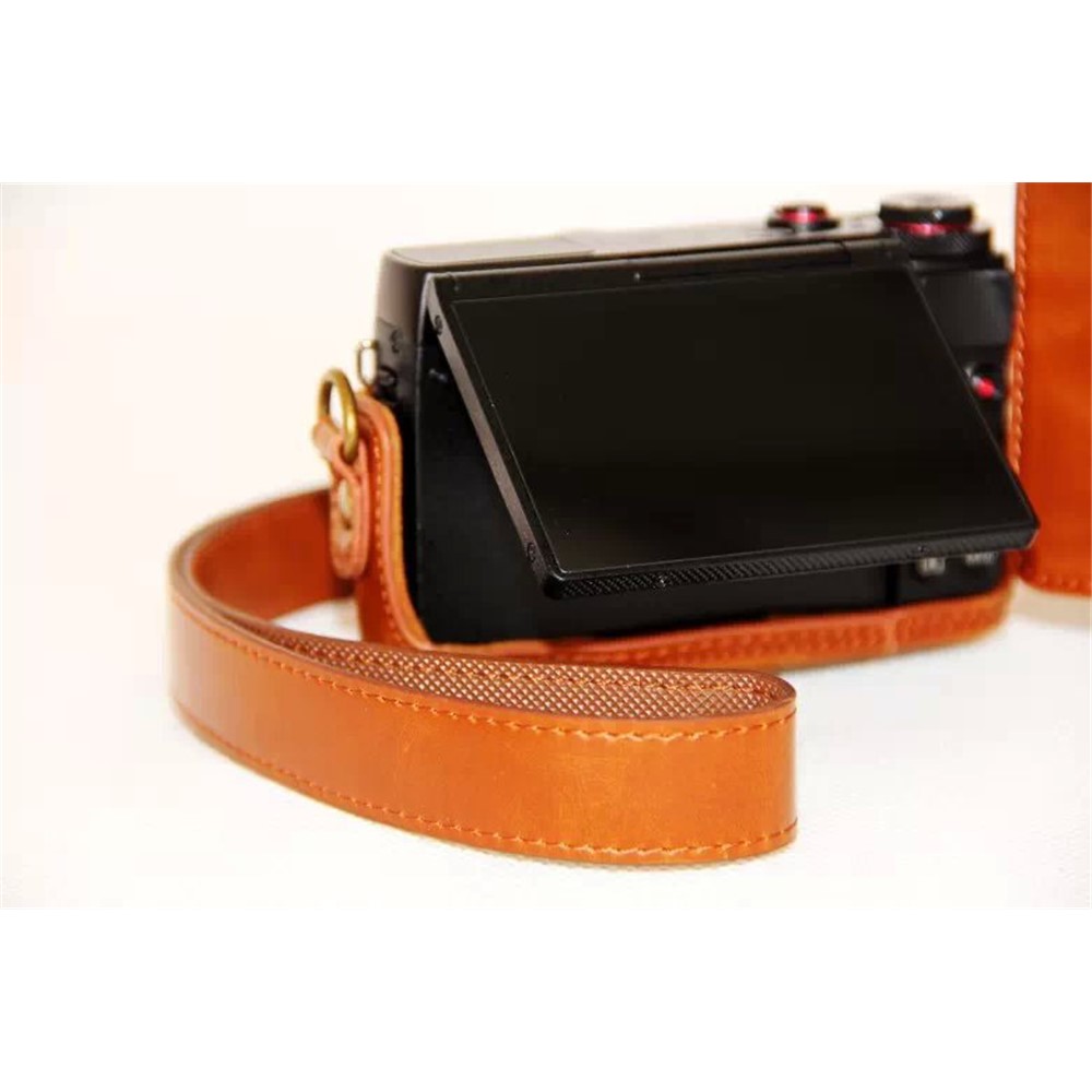 Protective Leather Camera Shell with Shoulder Strap for Canon G7X - Brown-6