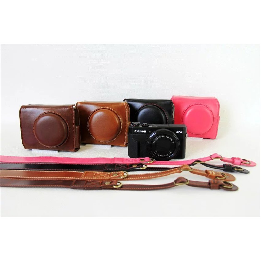 PU Leather Camera Protective Pouch + Strap for Canon PowerShot G7X MarkII Digital Camera - Black-10