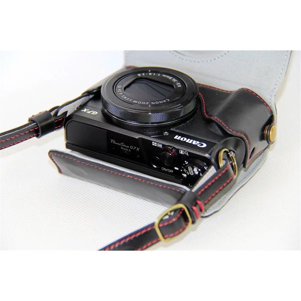 PU Leather Camera Protective Pouch + Strap for Canon PowerShot G7X MarkII Digital Camera - Black-3