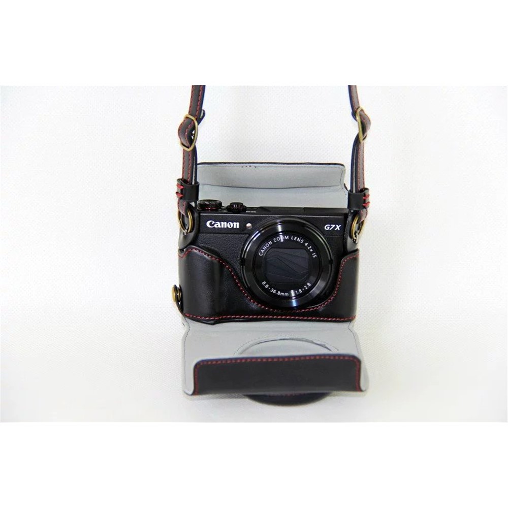 PU Leather Camera Protective Pouch + Strap for Canon PowerShot G7X MarkII Digital Camera - Black-8