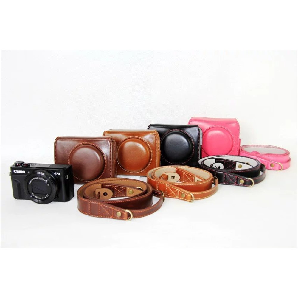 PU Leather Camera Protective Pouch + Strap for Canon PowerShot G7X MarkII Digital Camera - Black-9