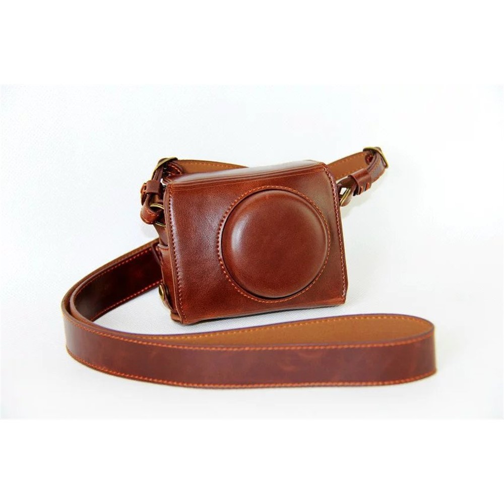 PU Leather Camera Protective Bag + Strap for Canon PowerShot G7X MarkII Digital Camera - Coffee-2